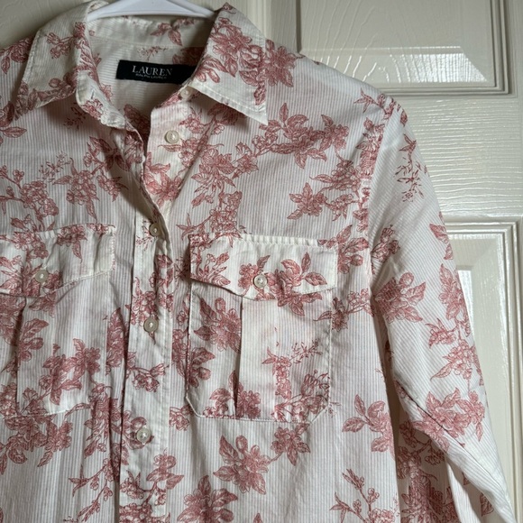 Lauren Ralph Lauren Pink and Cream Floral Blouse - Picture 2 of 8